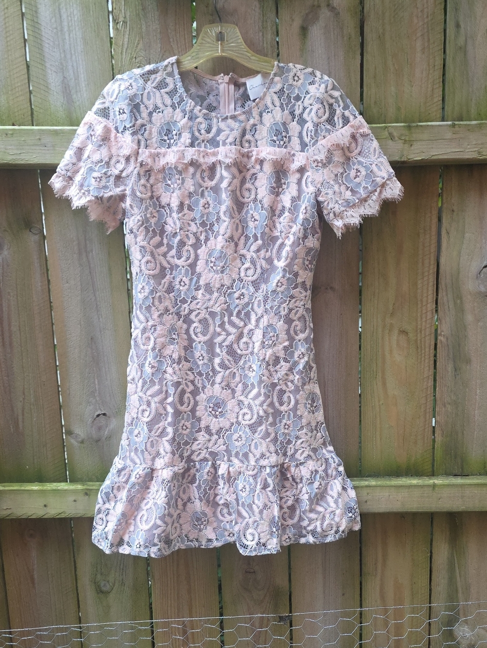 Pink Lace Floral Dress with Ruffle Hem